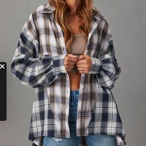 vici axton plaid oversized button down shirt